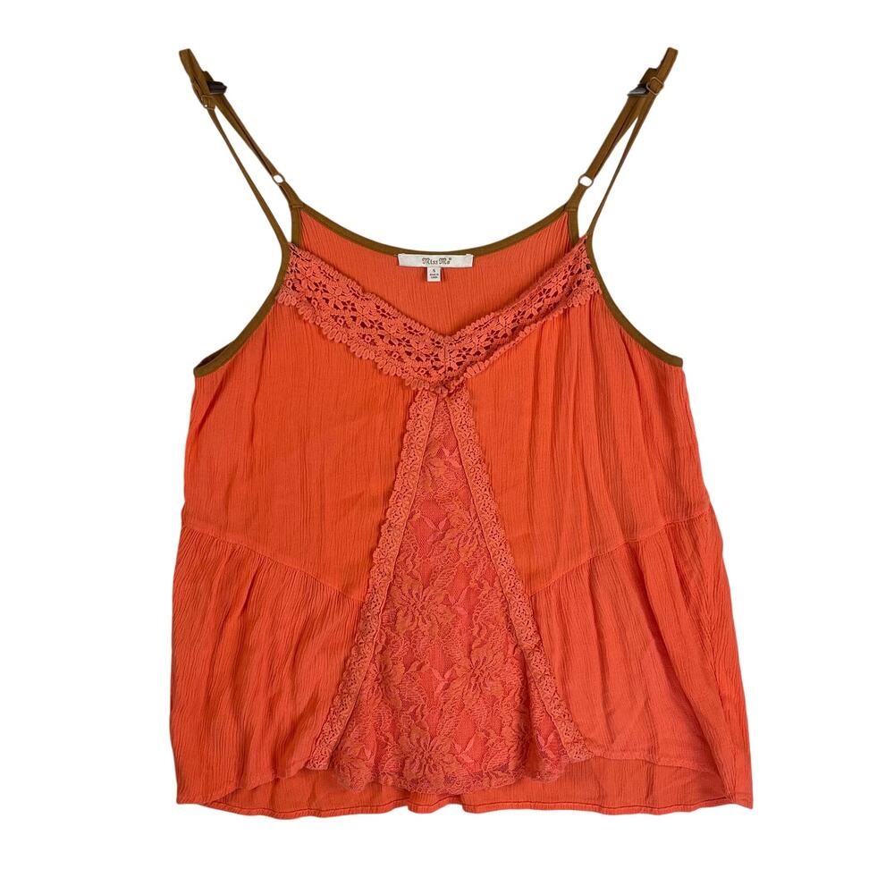 Miss Me Womens Tank Cami Top Small Orange Coral Lace V-Neck Boho Spaghetti Strap